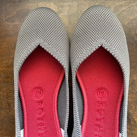 Rothys Women's The Flat Round Toe Size 8 Charcoal Gray Birdseye Red Insole - Picture 6 of 7